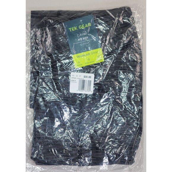 Tek Gear Capri Workout Pants Mid Rise L Black White Stripes 4-Way Stretch New - Picture 4 of 6